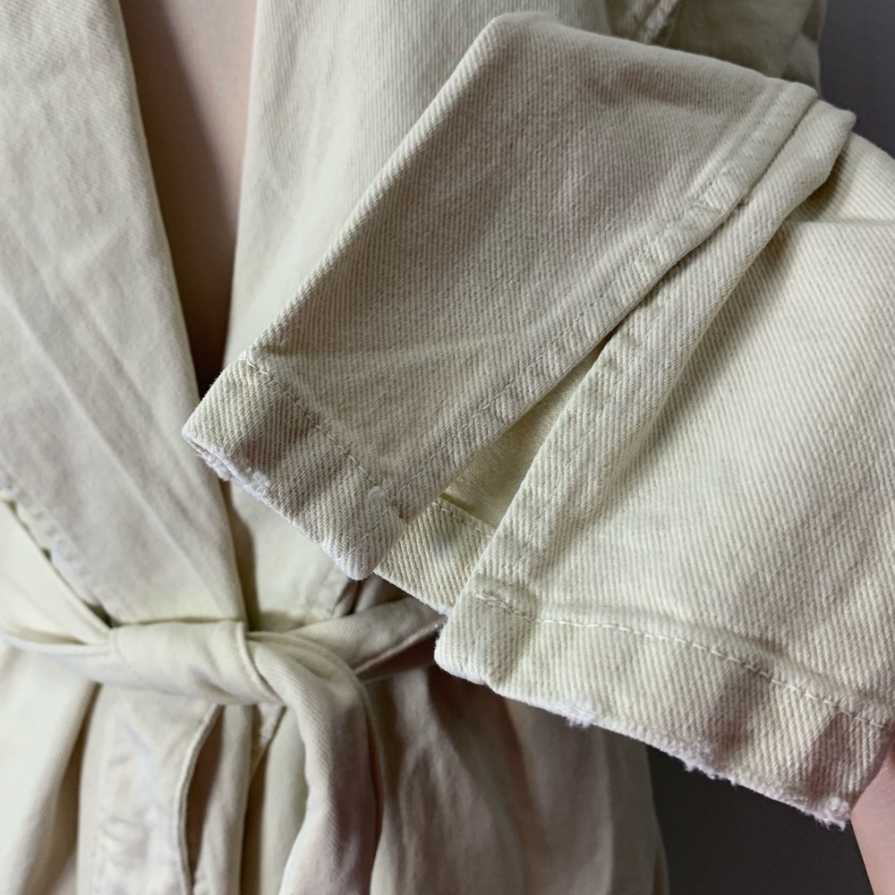 ZARA Cotton Long Trench Coat Belted Cream White size L 8197 734 - Picture 13 of 15